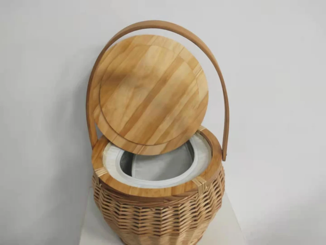 Wicker Willow Portable Insulated Natural Picnic Basket with Lid