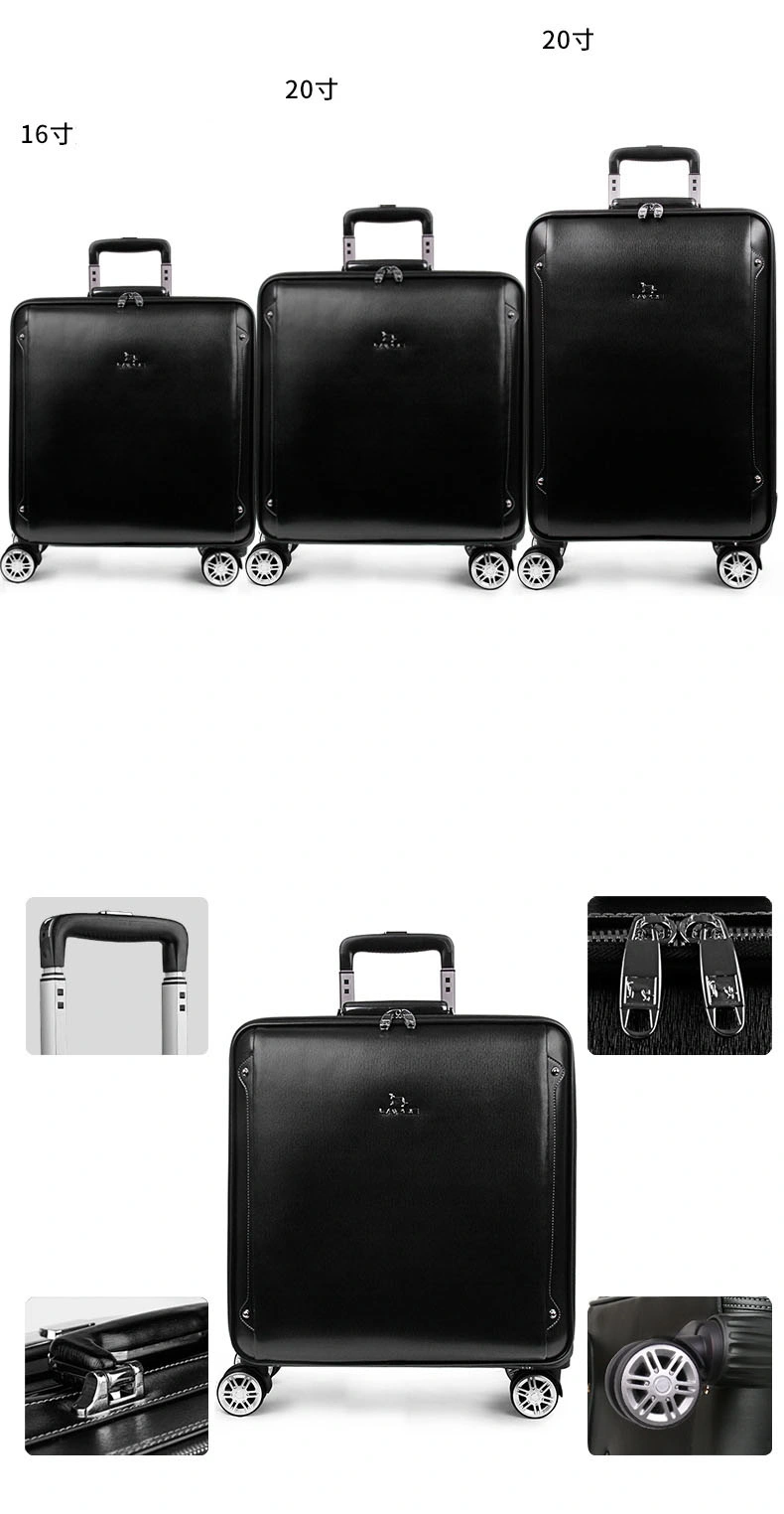 Genuine Top Layer Leather 16" 20" Inch Built-in Wheels Trolley Business Travel School Luggage Boarding Suitcase Bag Case (CY3333)