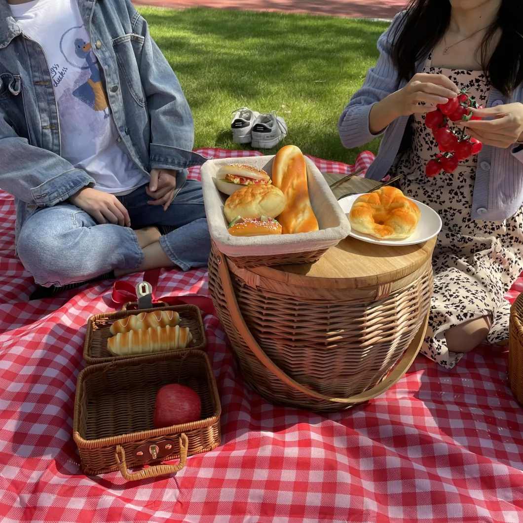 Wicker Willow Portable Insulated Natural Picnic Basket with Lid