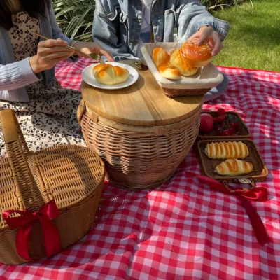 Bobai Haosen Runder, handgewebter, isolierter Picknickkorb aus Rattangeflecht