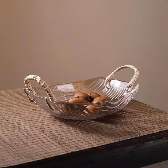 Handgefertigter, dekorierter Glas-Obstbrotkorb, Mini-Picknick-Obstkorb aus Glas